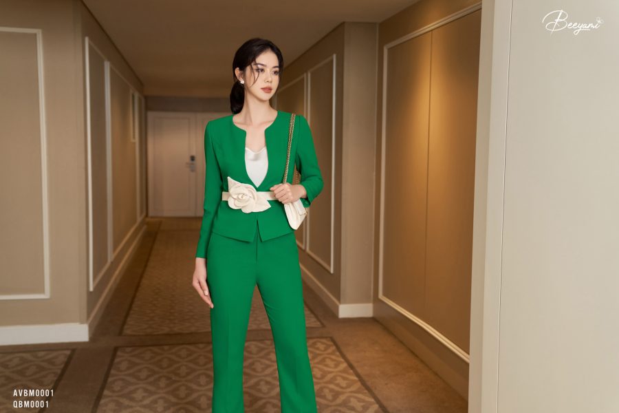áo vest cổ tròn cách điệu xanh kelly – 4