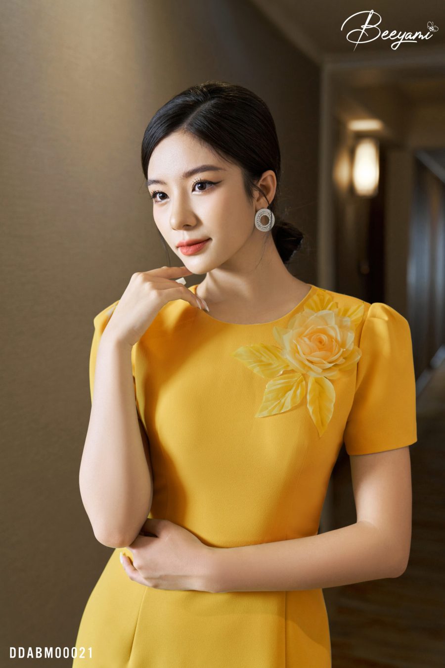 đầm dáng A ngắn tay yellow fancy – 2