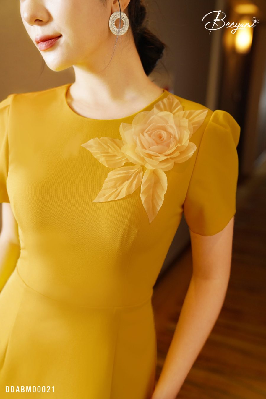 đầm dáng A ngắn tay yellow fancy – 4
