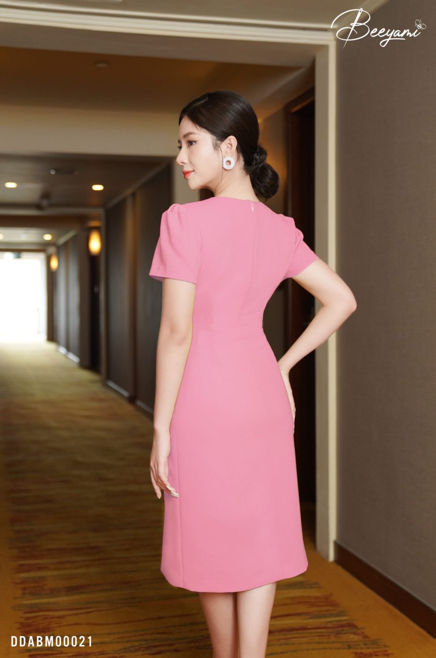 đầm dáng A ngắn tay yellow fancy – hồng phấn – 3