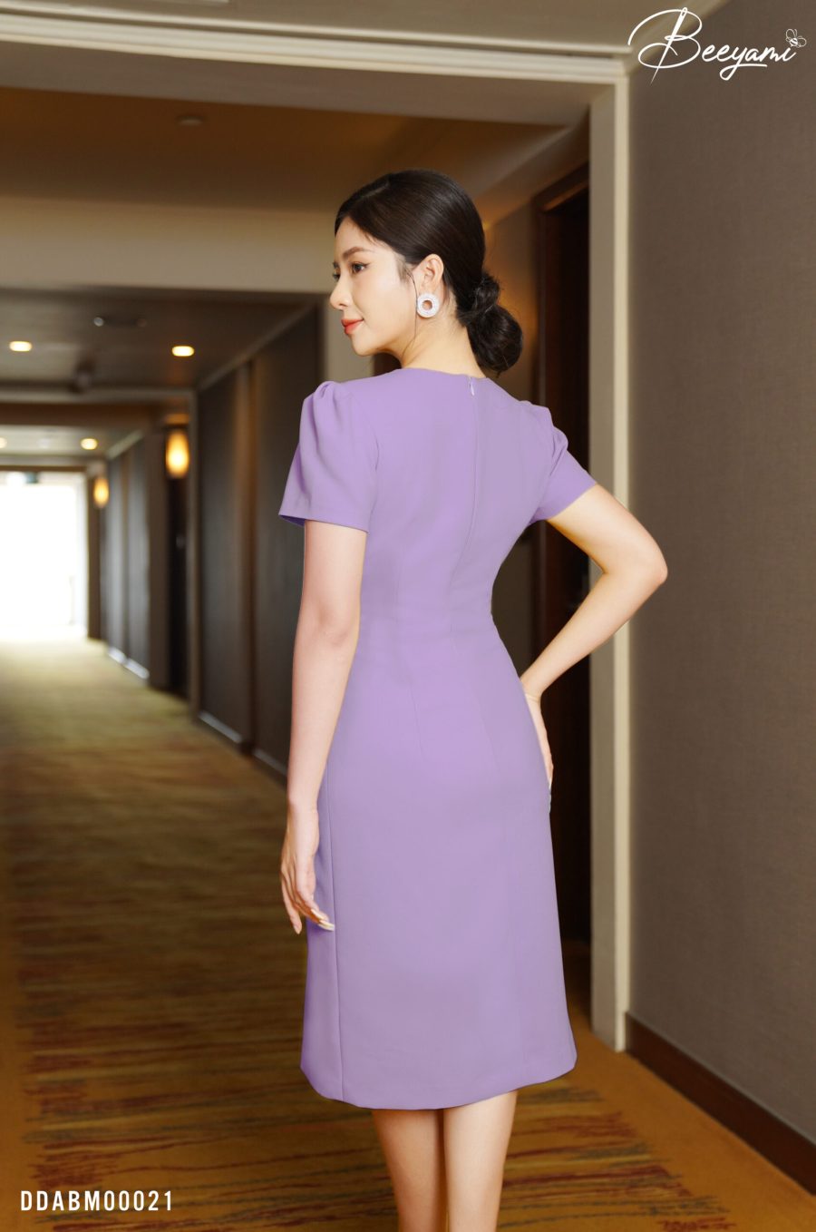 đầm dáng A ngắn tay yellow fancy – tím nhạt – 3